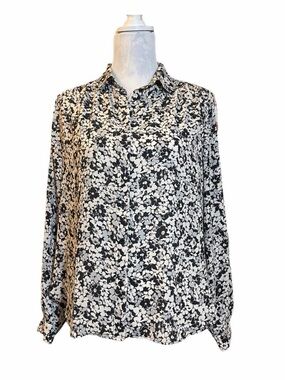 H&M Black and White Floral Button-Down Shirt